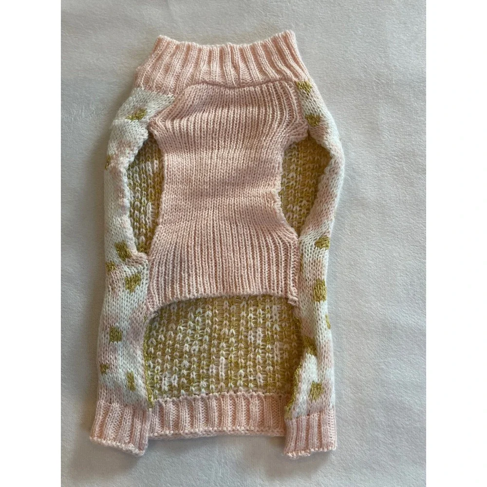 Play On Pink Leopard Gold Metallic Knit Pet Dog Sweater XS Sleeveless Turtleneck